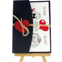 13x18 Kartpostal - Açık Davetiye Zarfı - 13x18-Siyah- Kırmızı Kalpli