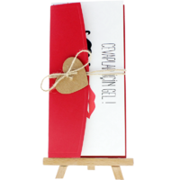 dikdörtgen - Açık Davetiye Zarfı - 21x10-Kırmızı- İpli, Kraft Kalpli