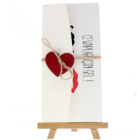 dikdörtgen - Açık Davetiye Zarfı - 21x10-Krem- Kırmızı Kalpli