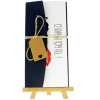 dikdörtgen - Açık Davetiye Zarfı - 21x10-Lacivert-  İpli, Kraft Etiketli