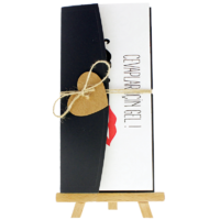 dikdörtgen - Açık Davetiye Zarfı - 21x10-Siyah - İpli, Kraft Kalpli