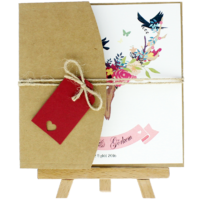 kare - Açık Davetiye Zarfı - Kare-Kraft -  İpli, Kırmızı Etiketli