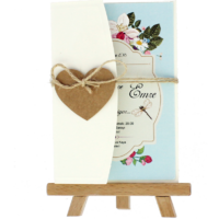 kartpostal - Açık Davetiye Zarfı - Kartpostal-Krem-  İpli, Kraft Kalpli