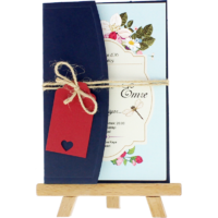 kartpostal - Açık Davetiye Zarfı - Kartpostal-Lacivert-  İpli, Kırmızı Etiketli