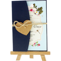 kartpostal - Açık Davetiye Zarfı - Kartpostal-Lacivert-  İpli, Kraft Kalpli
