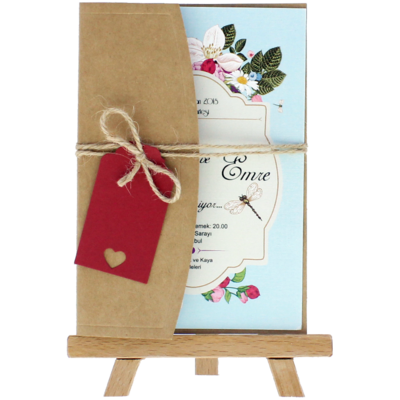 Açık Davetiye Zarfı - Kartpostal-Kraft - İpli, Kırmızı Etiketli
